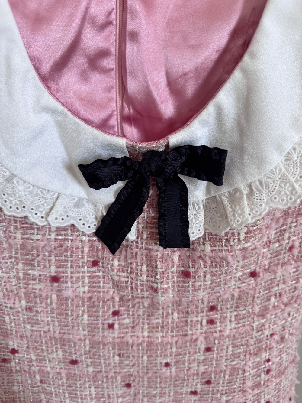 Pink Tweed Sleeveless Dress with Lace Collar - Kids - Picture 5 of 5